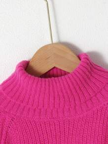 SHEIN 女大童高領插肩袖高低下擺套頭毛衣