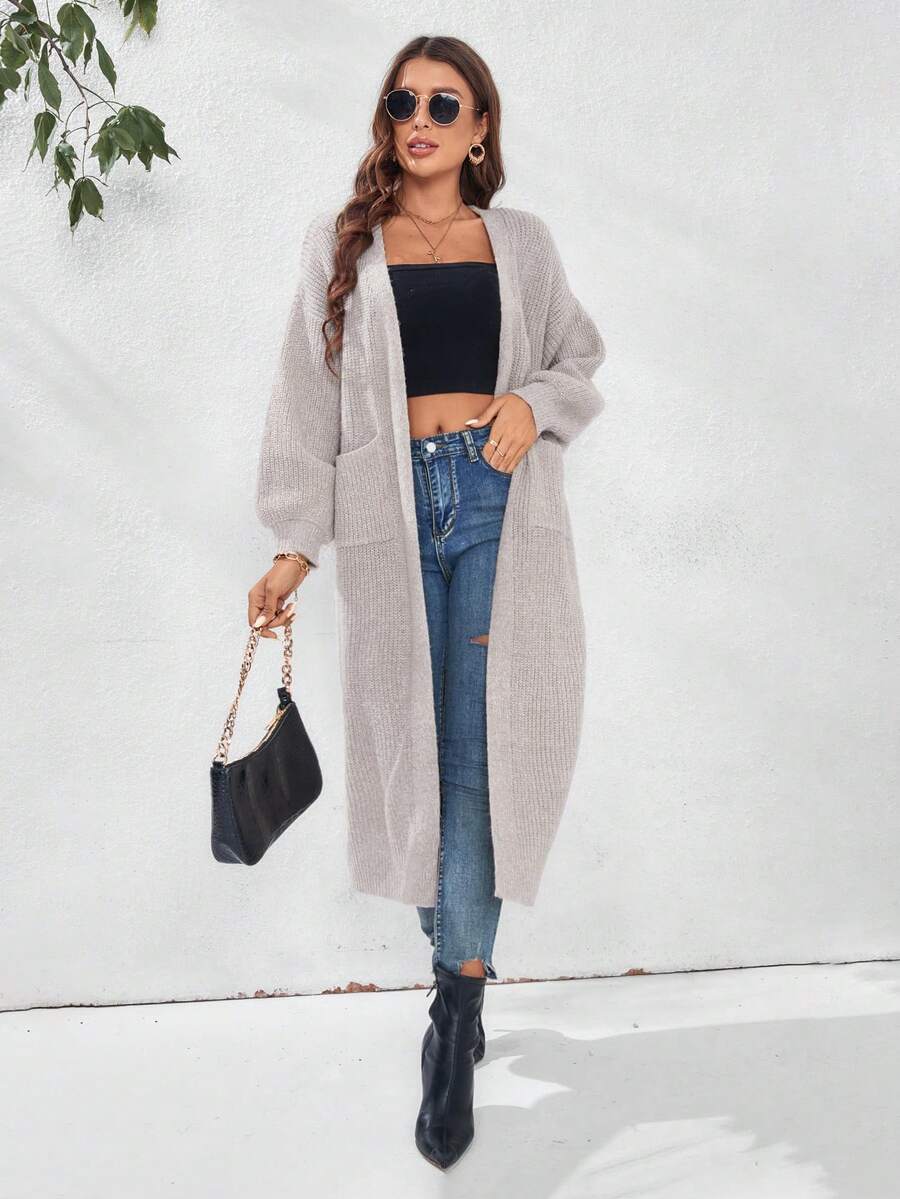 SHEIN Essnce Dual Pocket Drop Shoulder Cardigan - Apricot - View 1
