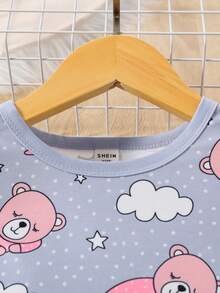 Toddler Girls' Cartoon Bear Print Pajamas Set, 2pcs - Dusty Purple - View 3