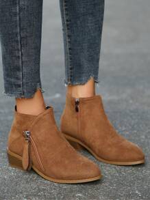 Women's Fashion Ankle Boots With Zipper Design, Mid-Heel Boots And Short Boots