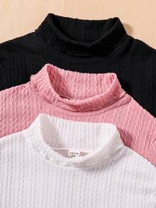3入組青少年女孩高領木耳邊T恤 - 彩色 - 查看 5