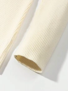 SHEIN Unity Chất rắn Nút phía trước Áo len Mở - Màu be - Xem 3