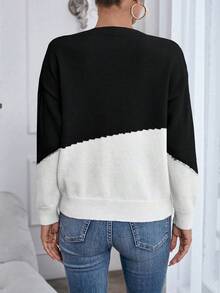 SHEIN Essnce Two Tone Drop Shoulder Sweater - Black and White - View 2