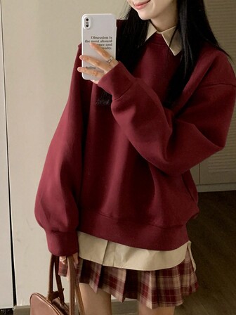 2025新款纯色宽松休闲套头衫，适合春秋季