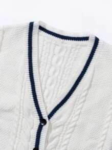 SHEIN Unity Viền tương phản Xoắn Dan Áo len Mở - Màu be - Xem 6