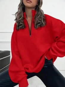 INAWLY 半拉鏈落肩袖運動衫 - 紅色 - 查看 3