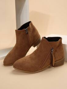 Women's Fashion Ankle Boots With Zipper Design, Mid-Heel Boots And Short Boots