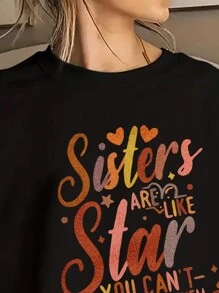 SHEIN EZwear Slogan Graphic Drop Shoulder Oversized Pullover - Black - View 4