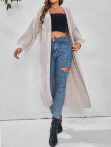 SHEIN Essnce Dual Pocket Drop Shoulder Cardigan - Apricot - View 4
