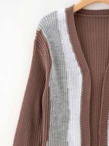 SHEIN Tween Boy Color Block Drop Shoulder Cardigan - Khaki - View 3