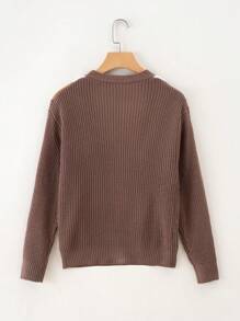 SHEIN Tween Boy Color Block Drop Shoulder Cardigan - Khaki - View 2