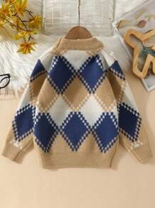 Young Boy Argyle Pattern Sweater - Multicolor - View 2