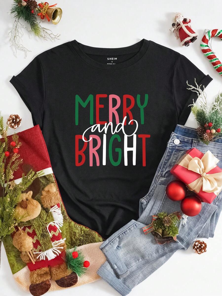 INAWLY Áo thun in hình Giáng sinh Áo thun họa tiết cho nữ - màu đen - Xem 1