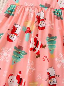 SHEIN 女小童聖誕圖案A字洋裝 - 粉色 - 查看 6