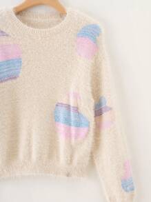 Teen Girl Graphic Pattern Drop Shoulder Fuzzy Sweater