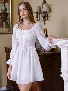 SHEIN Unity Flounce Sleeve Ruffle Trim Schiffy Dress Fall Cloth For Women - White - View 1