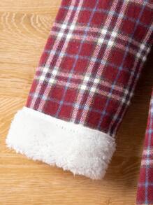 SHEIN Cô gái Tween 1 Miếng Kẻ sọc Túi Kép 	
Fuzzy Lót Duffle Áo trùm đầu - Đỏ - Xem 7