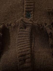 ANDREILEE 男士做旧流苏开衫，休闲秋冬长袖 - 棕色 - 查看 3