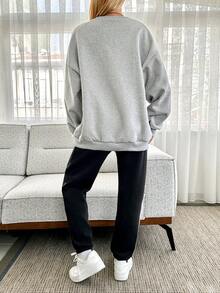 SHEIN Cottnline Women's Letter Print Drop Shoulder Sweatshirt And Two Tone Sweatpants Set - Multicolor - View 2