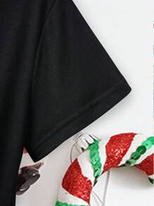 INAWLY Áo thun in hình Giáng sinh Áo thun họa tiết cho nữ - màu đen - Xem 3