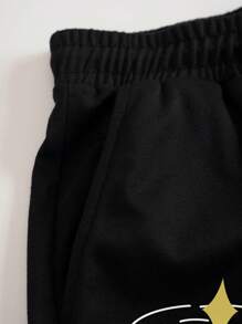 Manfinity Dauomo Men Cartoon & Letter Graphic Drawstring Waist Shorts - Black - View 3
