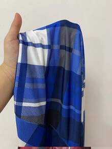 Plaid Print Flare Leg Pants - Blue - View 3