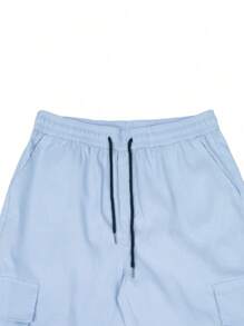 Manfinity Homme Men Flap Pocket Drawstring Waist Cargo Trousers - Baby Blue - View 4