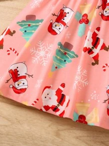 SHEIN 女小童聖誕圖案A字洋裝 - 粉色 - 查看 3