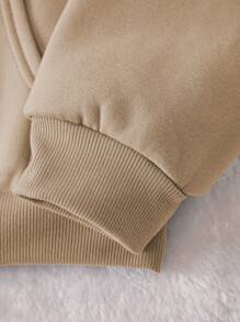 INAWLY Floral Print Drawstring Thermal Lined Hoodie Pullover Fall Outfit - Khaki - View 5