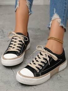 1 Pair Women's Fashion Colorblock Vintage Deck Shoes, 2025 Early Spring/Summer/Autumn New Lace-Up, Flat & Comfortable Casual Fashion Versatile Women Shoes, Suitable For Outdoor Activities And Match Any Outfit
