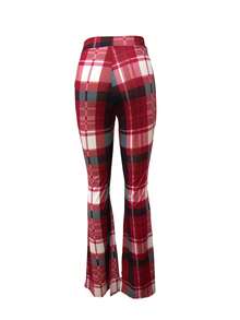 Plaid Print Flare Leg Pants