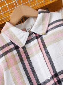 SHEIN 休閒前紐扣格子女童（大）兩件套