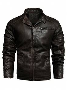 Hombres Cazadora con cremallera PU - Café integral - Ver 4