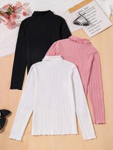 3入組青少年女孩高領木耳邊T恤 - 彩色 - 查看 2