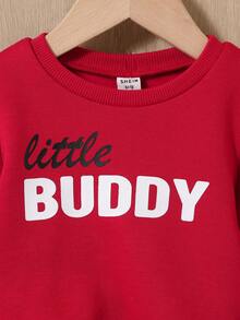 SHEIN Baby Boy Letter Graphic Sweatshirt & Sweatpants - Burgundy - View 3