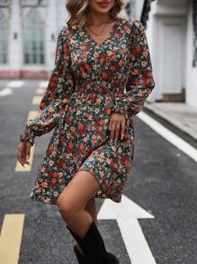 SHEIN LUNE 滿版印花腰部打褶洋裝 - 彩色 - 查看 3