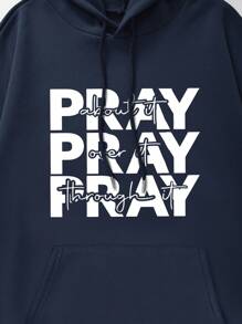 Plus Letter Graphic Kangaroo Pocket Drawstring Hoodie - Navy Blue - View 5