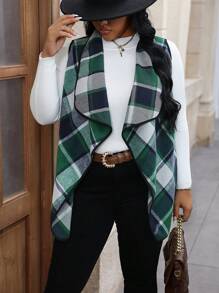 Calvaya 大碼格紋印花大翻領夾克背心 - 彩色 - 查看 1