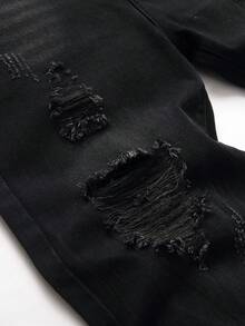 Tween Boy Ripped Frayed Ripped Jeans - Black - View 6