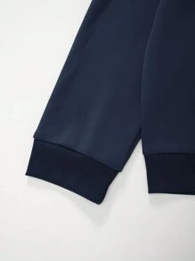 Plus Letter Graphic Kangaroo Pocket Drawstring Hoodie - Navy Blue - View 3