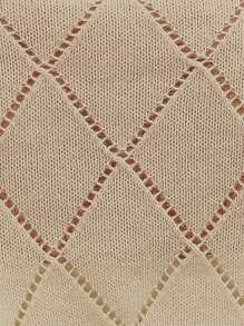 SHEIN LUNE 1入組網眼針織超短版套頭毛衣 - 卡其色 - 查看 7
