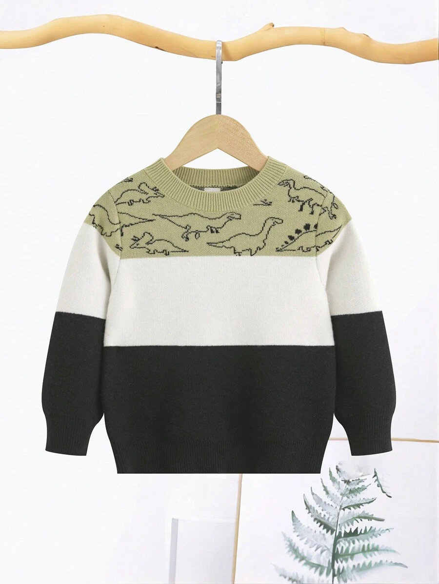 SHEIN Chàng trai trẻ Đồ họa khủng long Khối màu Áo len - Nhiều màu - Xem 1