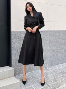 DAZY Khăn quàng Đôi ngực Váy có thắt lưng - màu đen - Xem 4