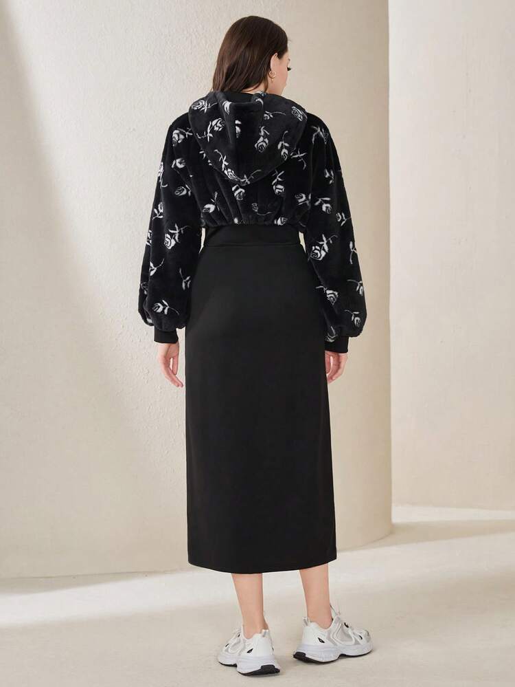 Women's Floral Printed Front Zipper Split Hem Dress