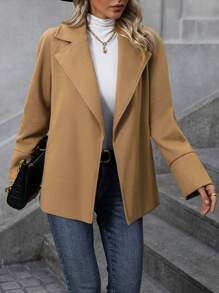 SHEIN Clasi Cổ áo Tay Raglan Mở Mặt trước Thắt lưng Áo khoác - Màu Khaki - Xem 3
