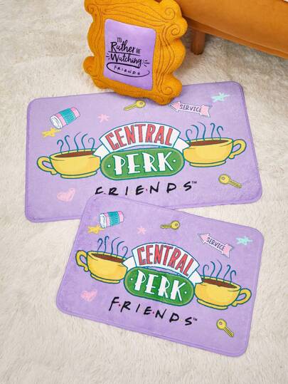 FRIENDS X SHEIN Alfombra de felpa corta de color morado en forma de taza de café de Central Perk, para el hogar, baño, cocina, puerta, regalos