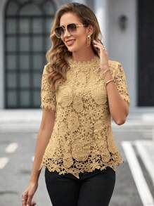 SHEIN Clasi Camisa De Manga Corta - Caqui - Ver 5