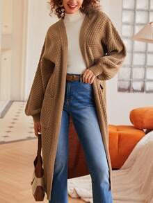 SHEIN Frenchy Women's Lantern Sleeve Cardigan - Khaki - View 5