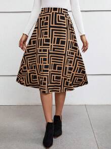 EMERY ROSE 滿版印花高腰半身裙 - 彩色 - 查看 1