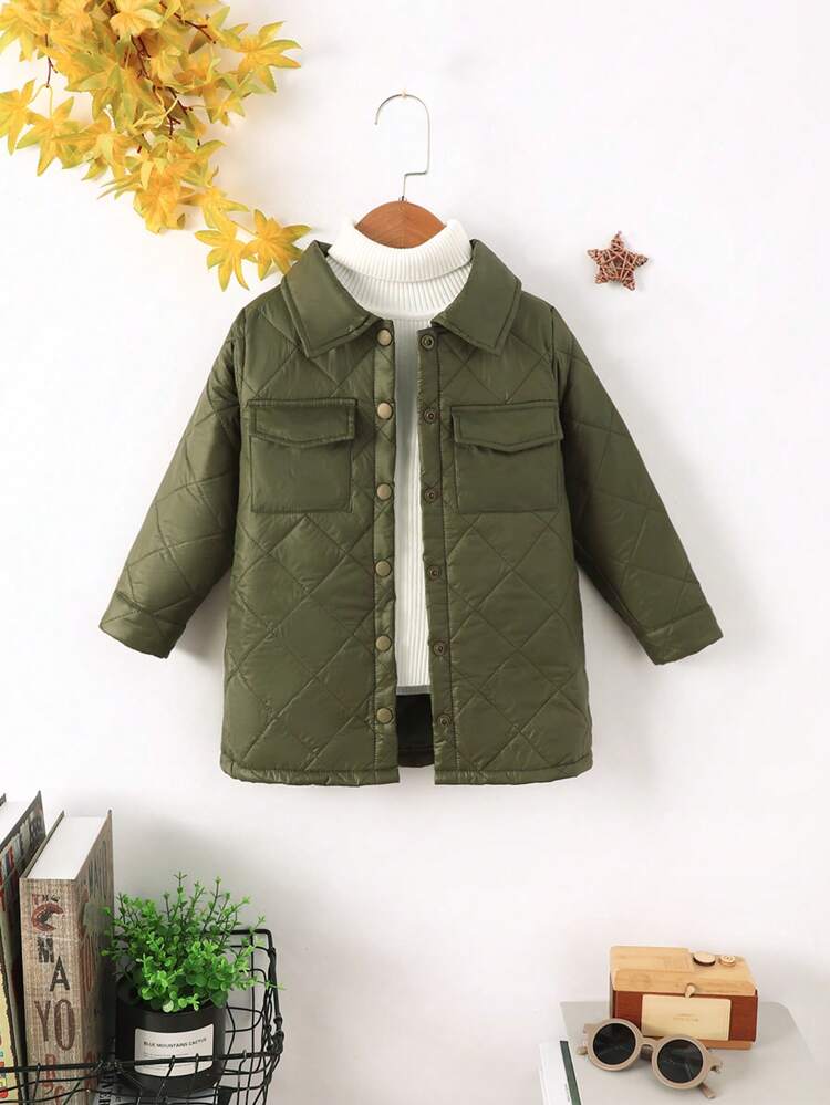 Boys' Solid Color Warm Turn-down Collar Button-up Coat For Autumn And Winter